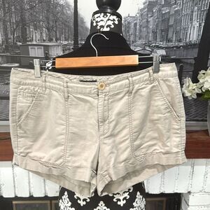 Gap Women Shorts Linen Cotton Blend Khaki Tan Size 8 Pockets Classic Sexy